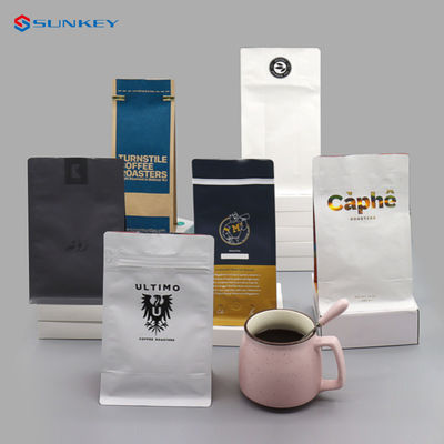 Düz Tabanlı Çay Kahve Paketleme Çantası Valfli ve Fermuarlı Kompostlanabilir Kahve Torbaları